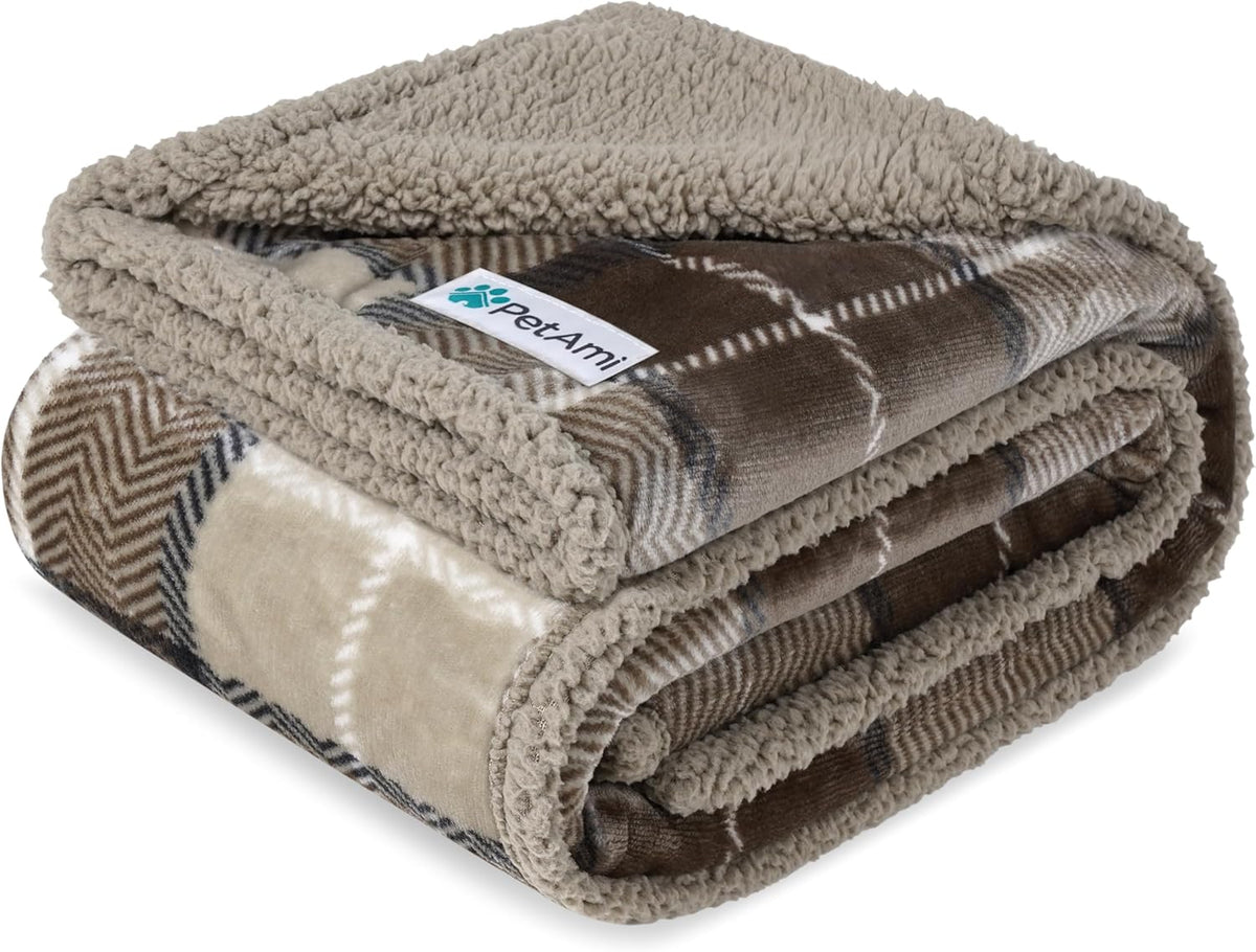 Waterproof Dog Blanket for Large Dog Cat Pet, 60X80, Plaid Taupe