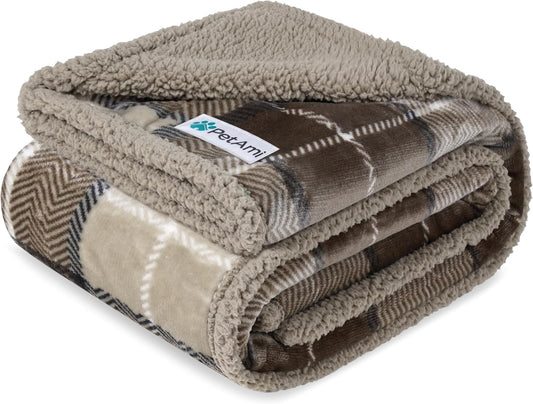 Waterproof Dog Blanket for Large Dog Cat Pet, 60X80, Plaid Taupe