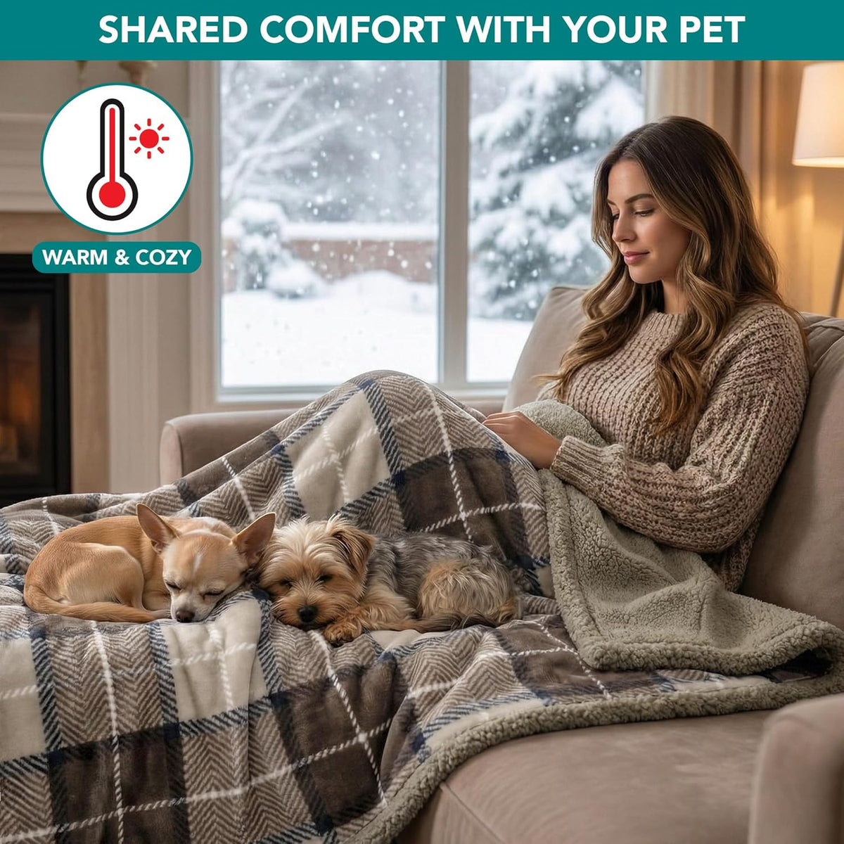 Waterproof Dog Blanket for Large Dog Cat Pet, 60X80, Plaid Taupe