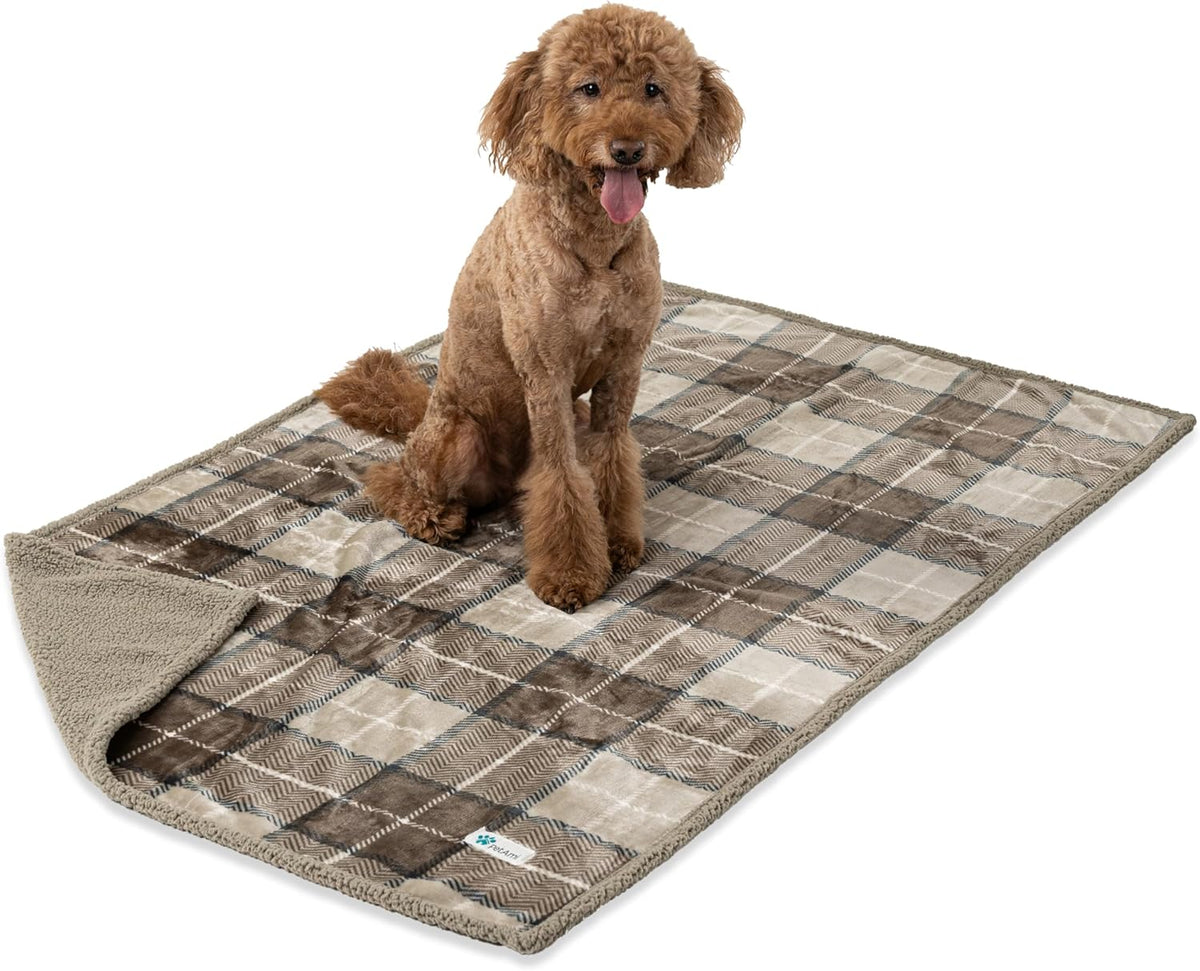 Waterproof Dog Blanket for Large Dog Cat Pet, 60X80, Plaid Taupe