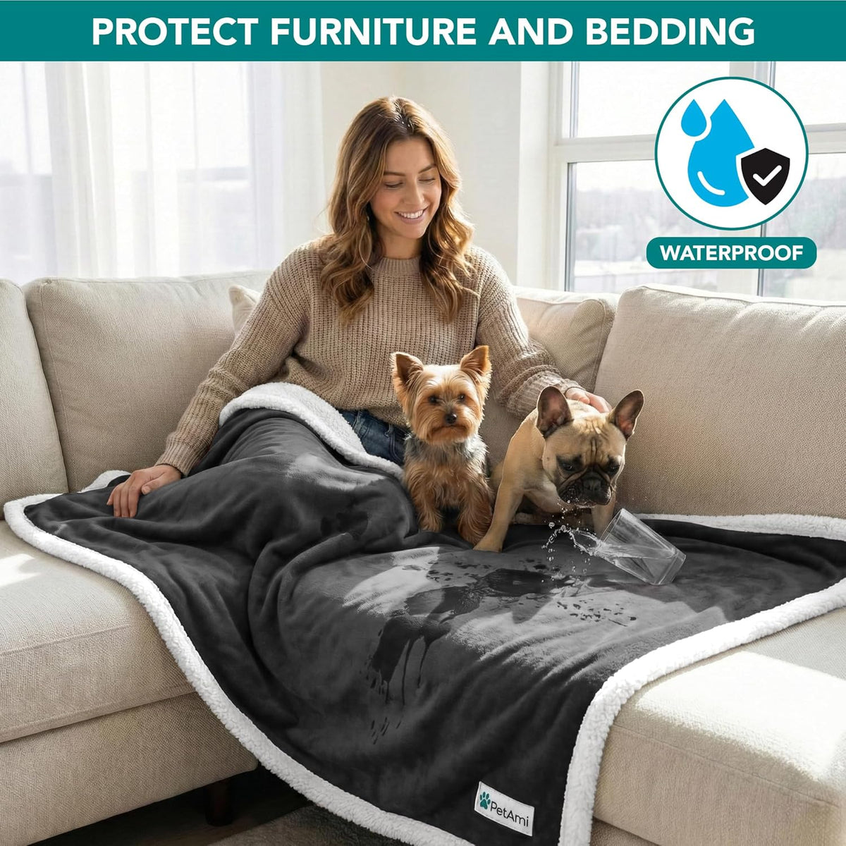 Waterproof Dog Blanket for Small Dog Puppy Cat, 29X40, Charcoal