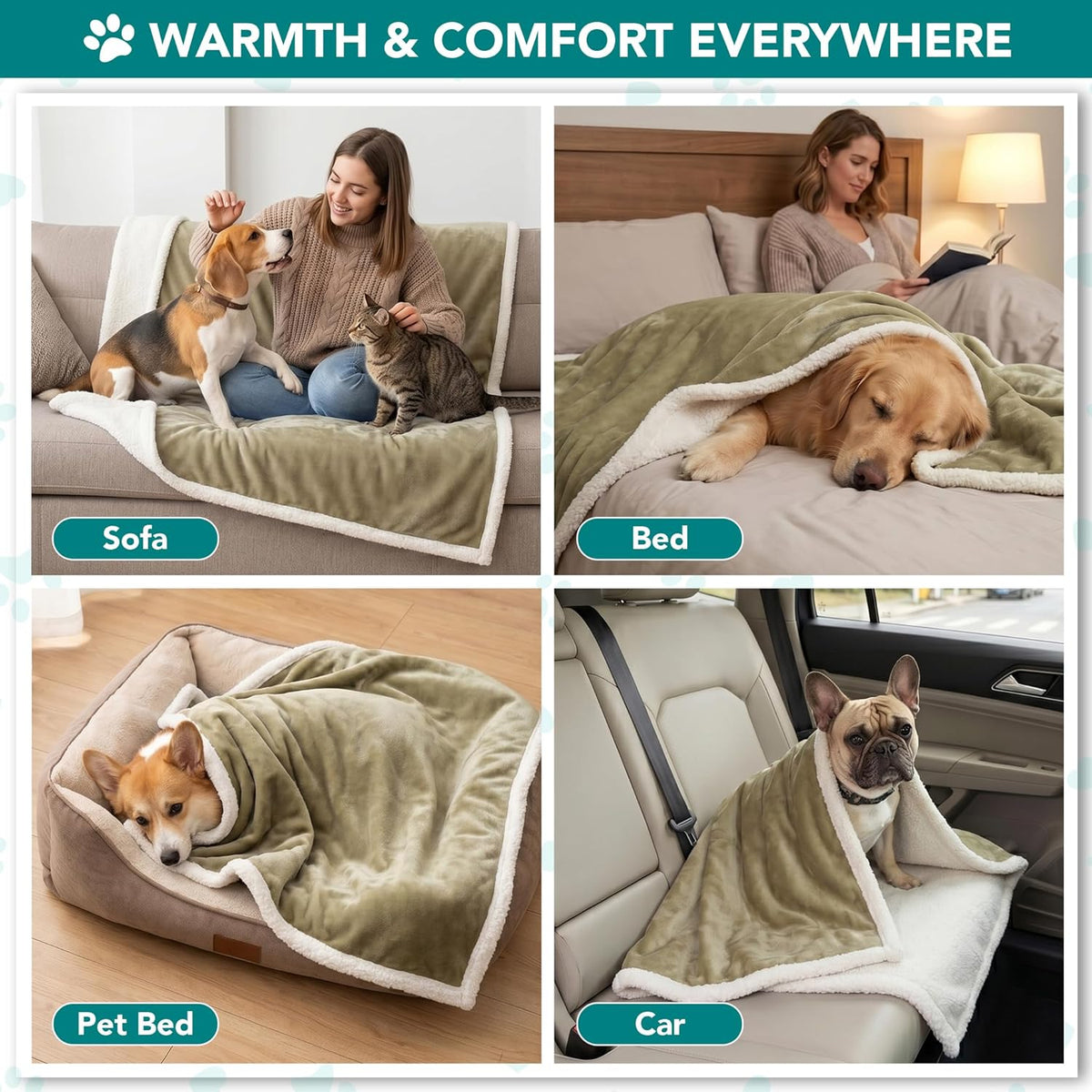 Dog Blanket for Large Medium Pets Cats, 80X60 Twin Size XL, Taupe
