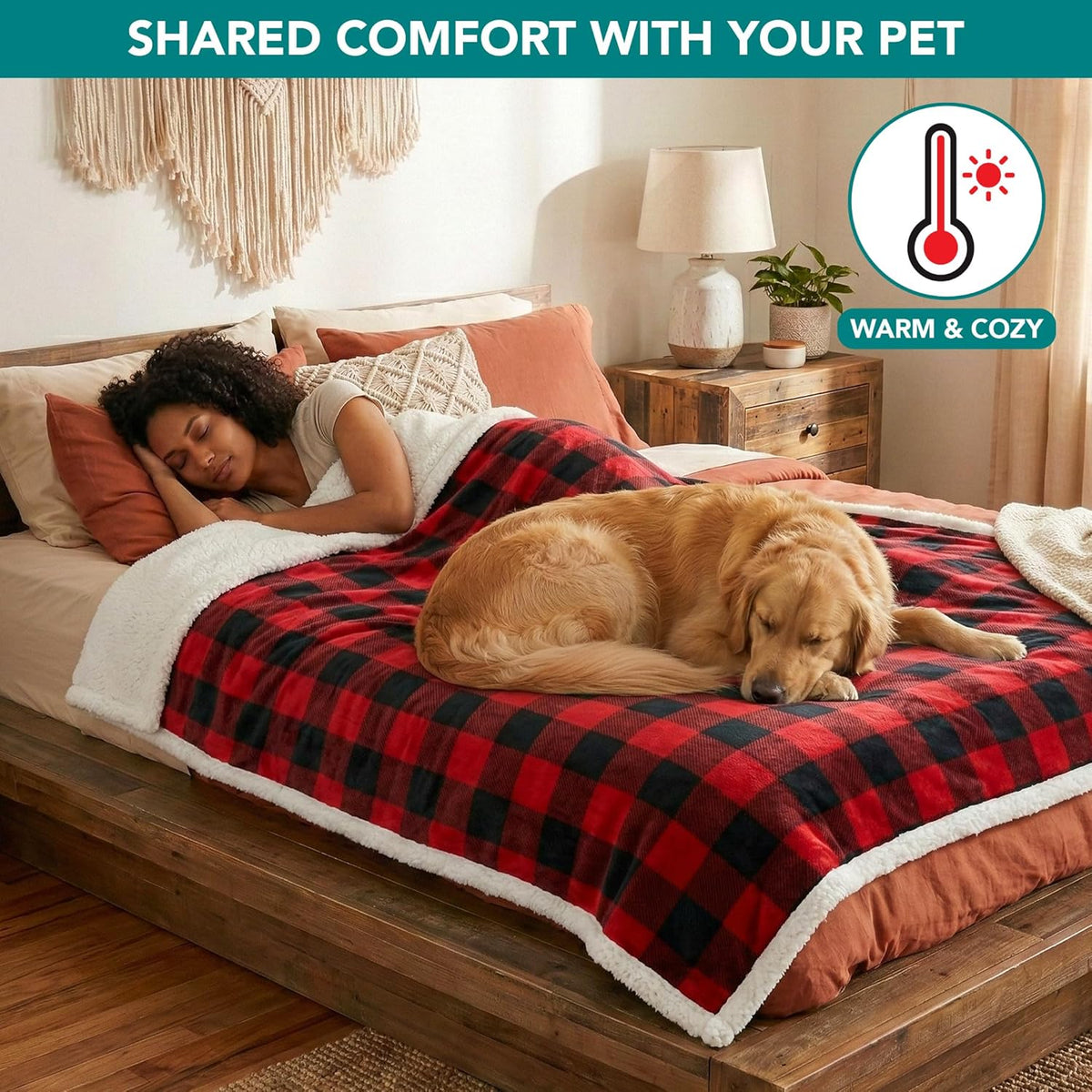 Waterproof Dog Blanket for Large Dog Cat Pet, 60X80, Black Red