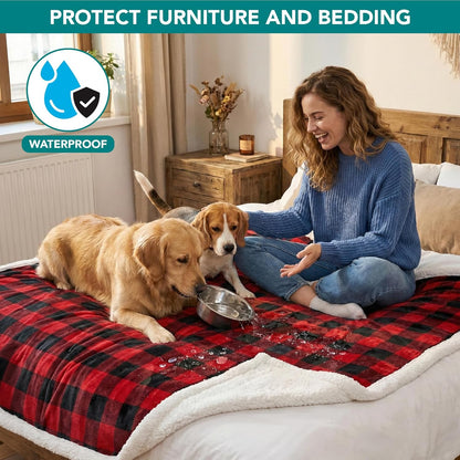 Waterproof Dog Blanket for Large Dog Cat Pet, 60X80, Black Red