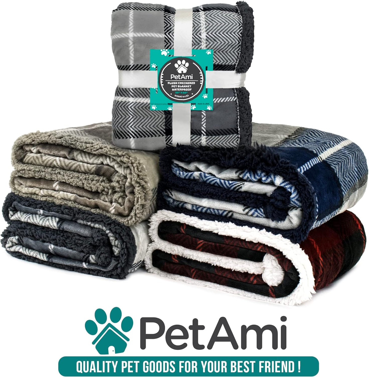 Waterproof Dog Blanket for Large Dog Cat Pet, 60X80, Plaid Taupe