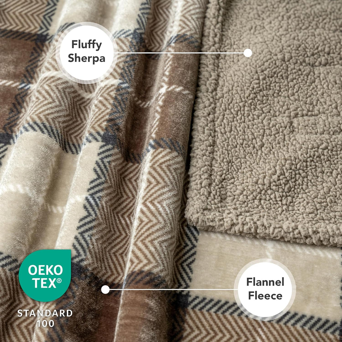 Waterproof Dog Blanket for Large Dog Cat Pet, 60X80, Plaid Taupe